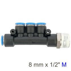 Pu Hose Fitting Manifold 4 X 8mm Port X 1/2'm